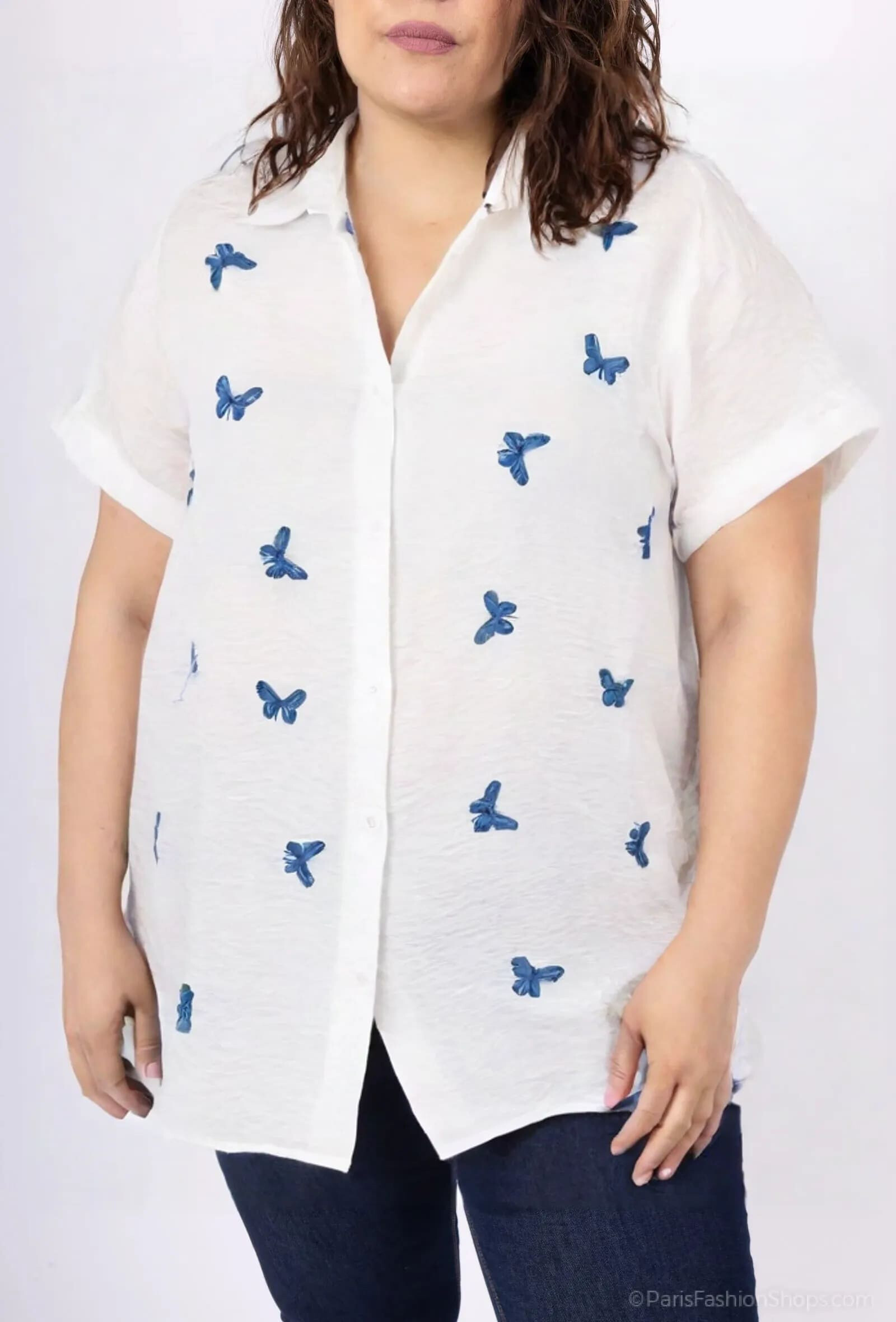Großhändler World Fashion - Damen Baumwollhemd in Übergröße Kurzarm - Elegant und Bequem