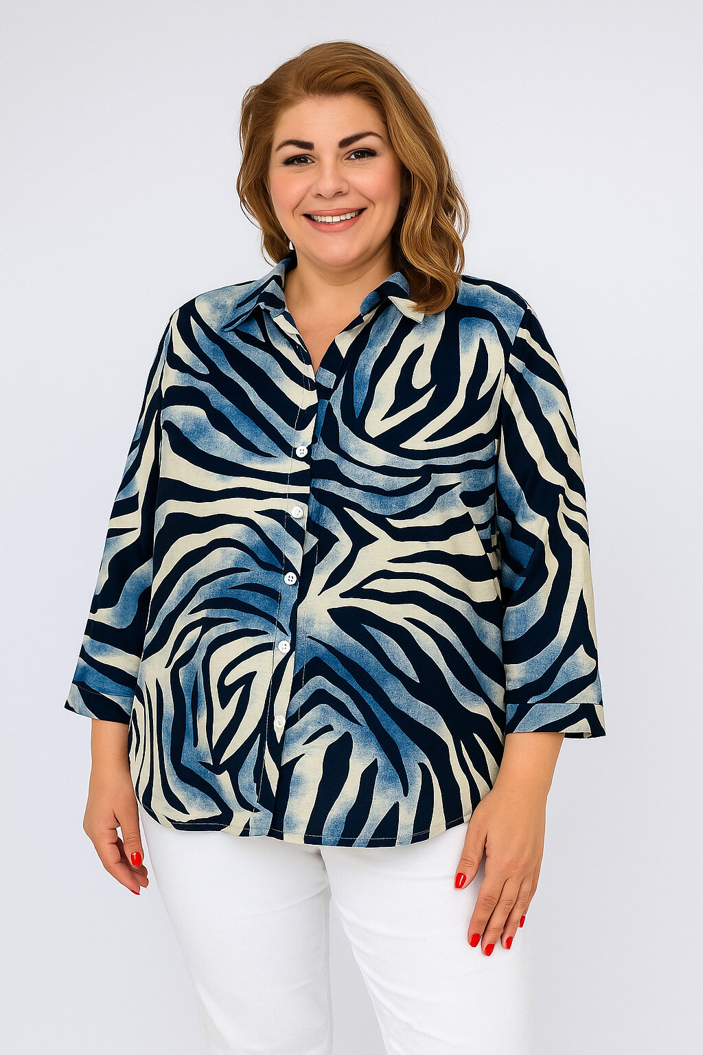 Wholesaler World Fashion - Women's Plus Size Cotton Shirt with 3/4 Sleeves – Elegant and Comfortable