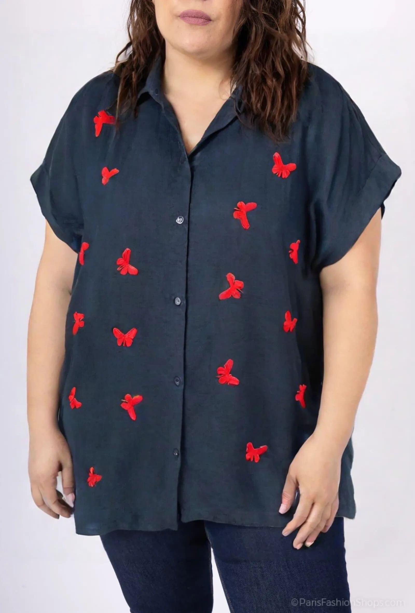 Großhändler World Fashion - Damen Baumwollhemd in Übergröße Kurzarm - Elegant und Bequem