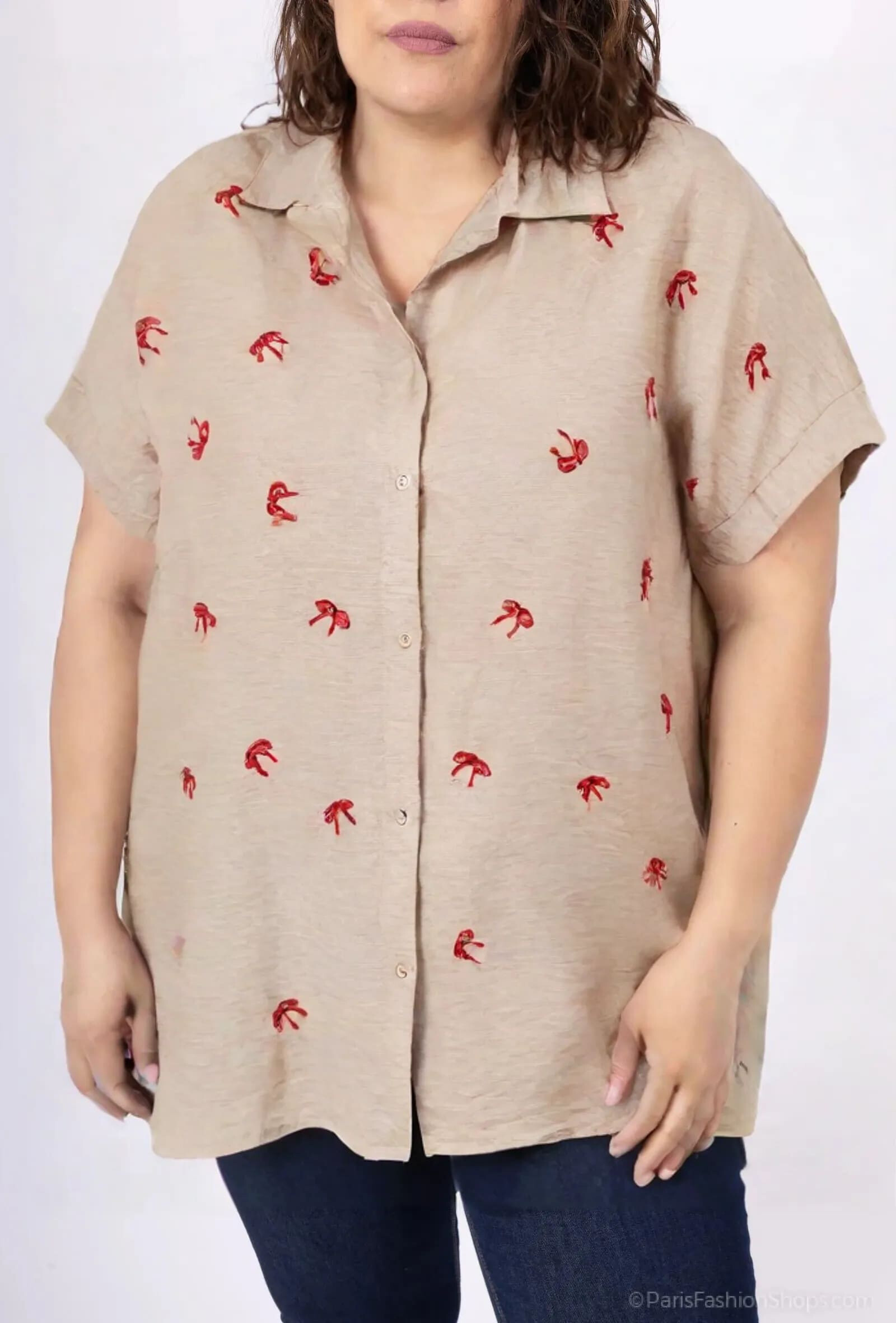 Grossista World Fashion - Camicia da Donna in Cotone Taglie Forti Maniche Corte - Elegante e Confortevole