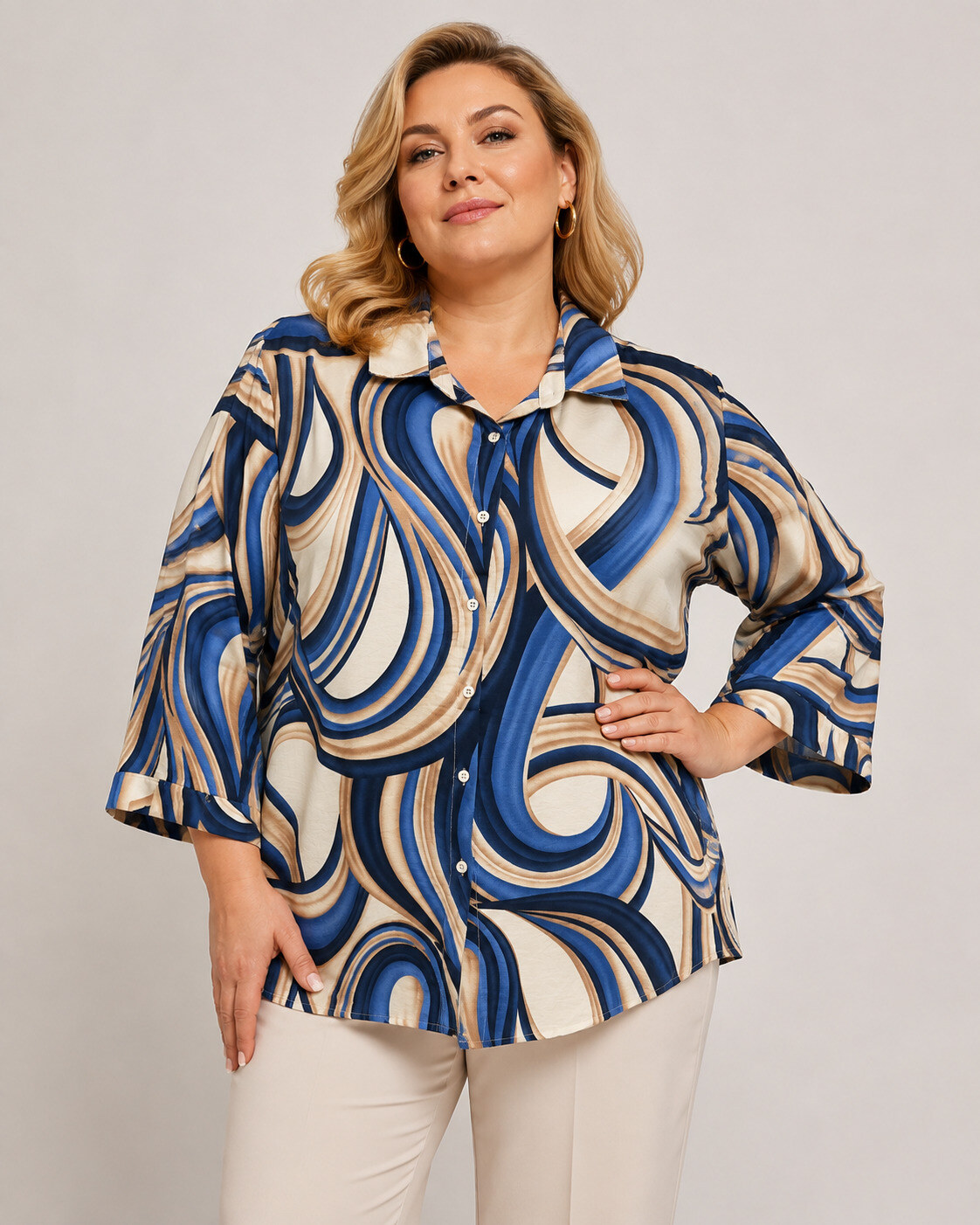 Grossiste World Fashion - Chemise Grande Taille Manches 3/4 en coton