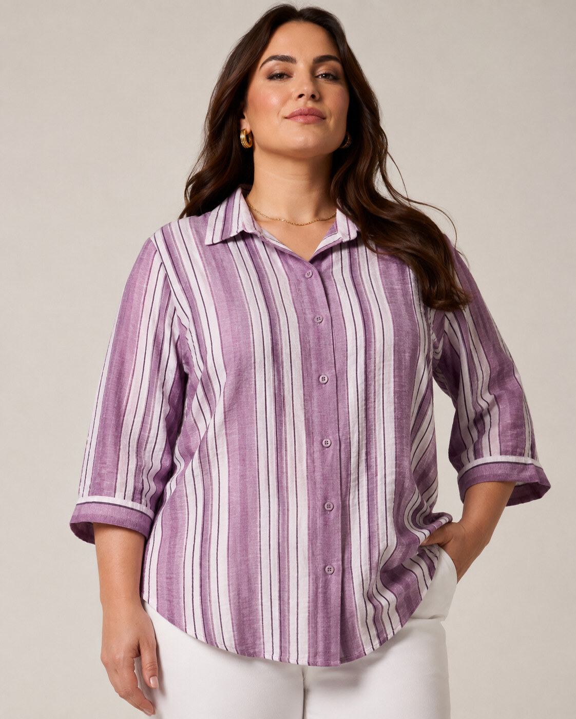 Wholesaler World Fashion - Plus Size 3/4 Sleeve Cotton Shirt