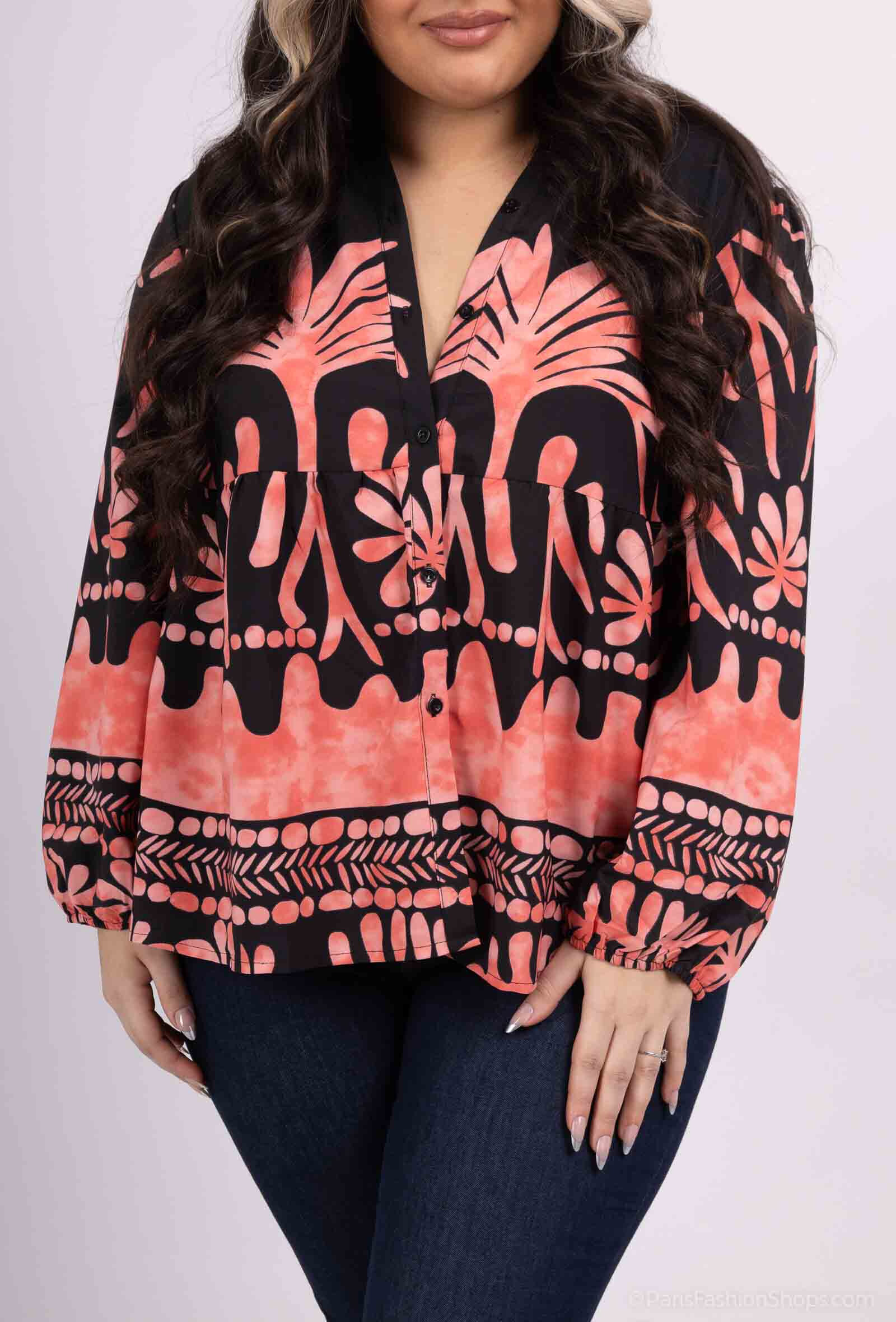 Wholesaler World Fashion - Fluid shirt & Casual GT Long sleeves - Tropical print