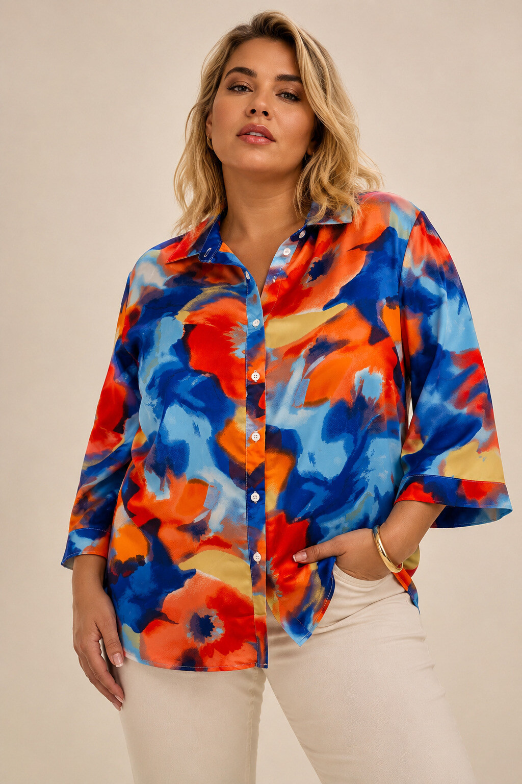 Wholesaler World Fashion - Plus Size Women's Blouse with 3/4 Sleeves – Elegant and Comfortable