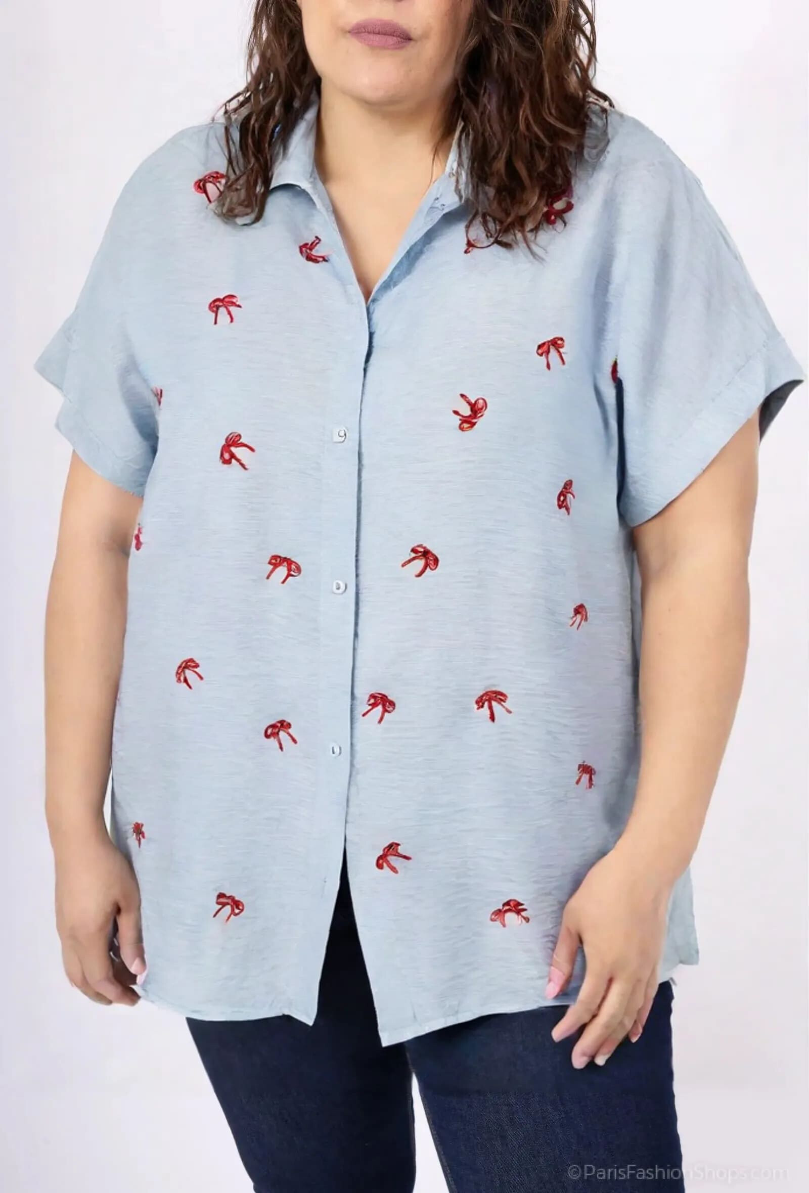 Mayorista World Fashion - Camisa de Mujer de Algodón Talla Grande Manga Corta - Elegante y Cómoda