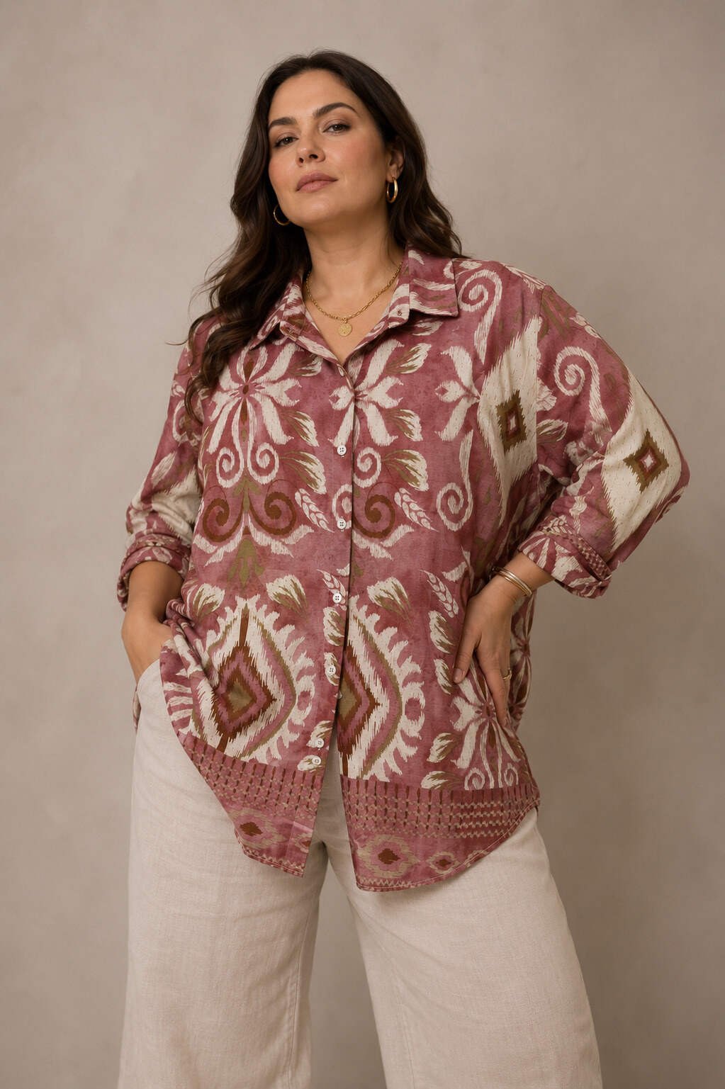 Wholesaler World Fashion - Flowy & Casual Plus Size Shirt 3/4 Sleeves - Printed