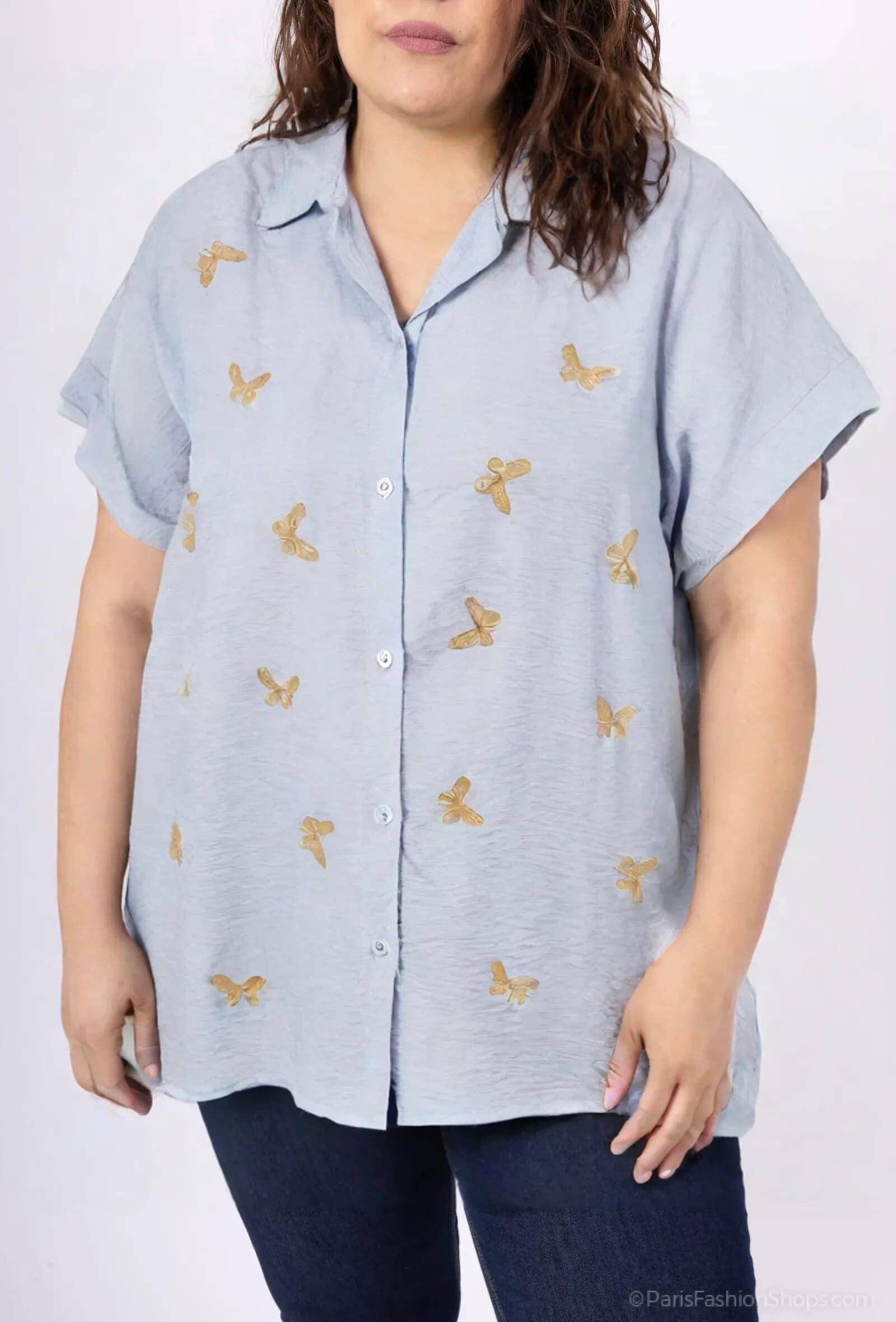Großhändler World Fashion - Damen Baumwollhemd in Übergröße Kurzarm - Elegant und Bequem