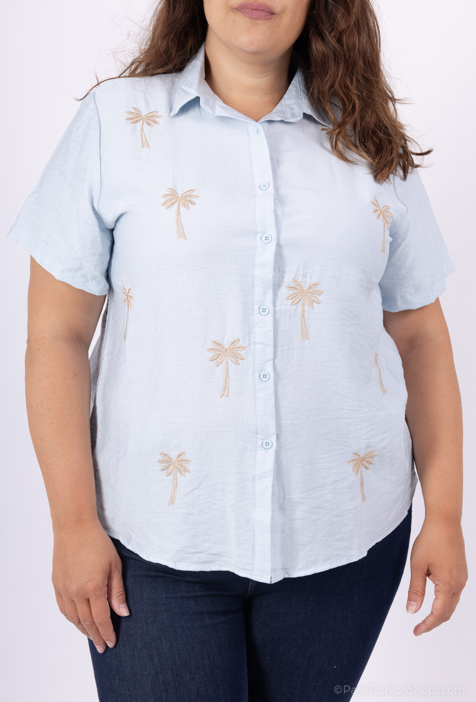 Grossiste World Fashion - Chemise Femme en Coton Grande Taille Manches Courtes – Élégante et Confortable