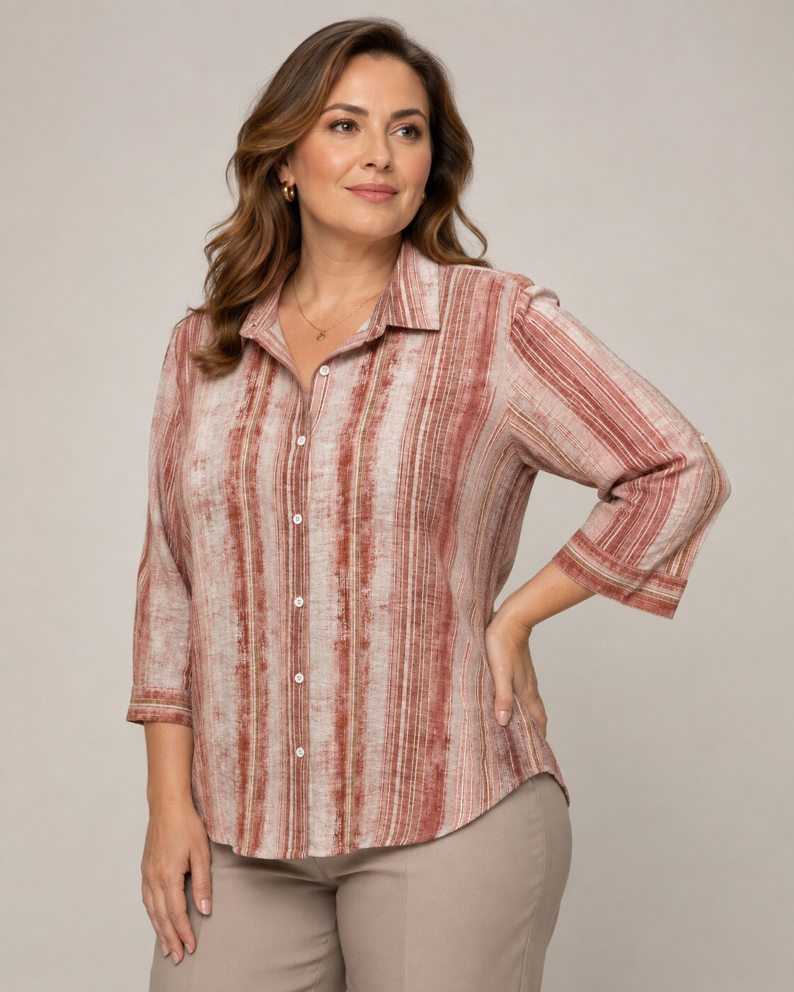 Wholesaler World Fashion - Plus Size Cotton Shirt with 3/4 Sleeves – Elegant and Comfortable