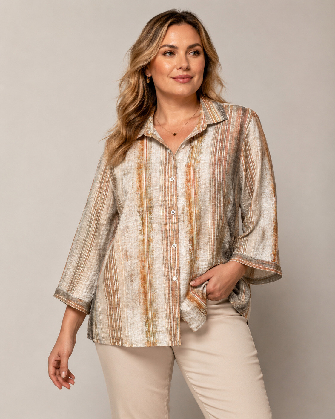 Wholesaler World Fashion - Plus Size Cotton Shirt with 3/4 Sleeves – Elegant and Comfortable