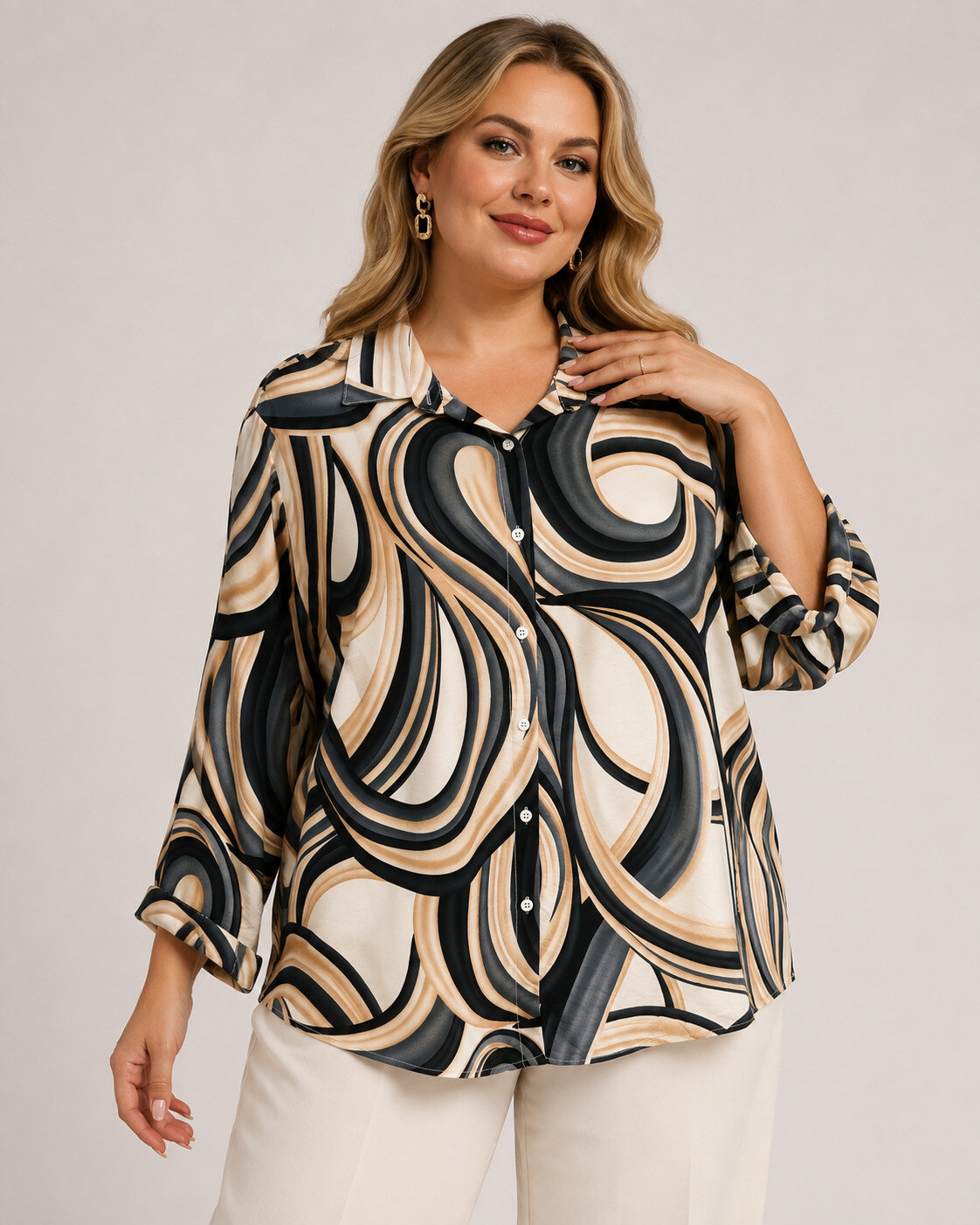 Wholesaler World Fashion - Plus Size 3/4 Sleeve Cotton Shirt