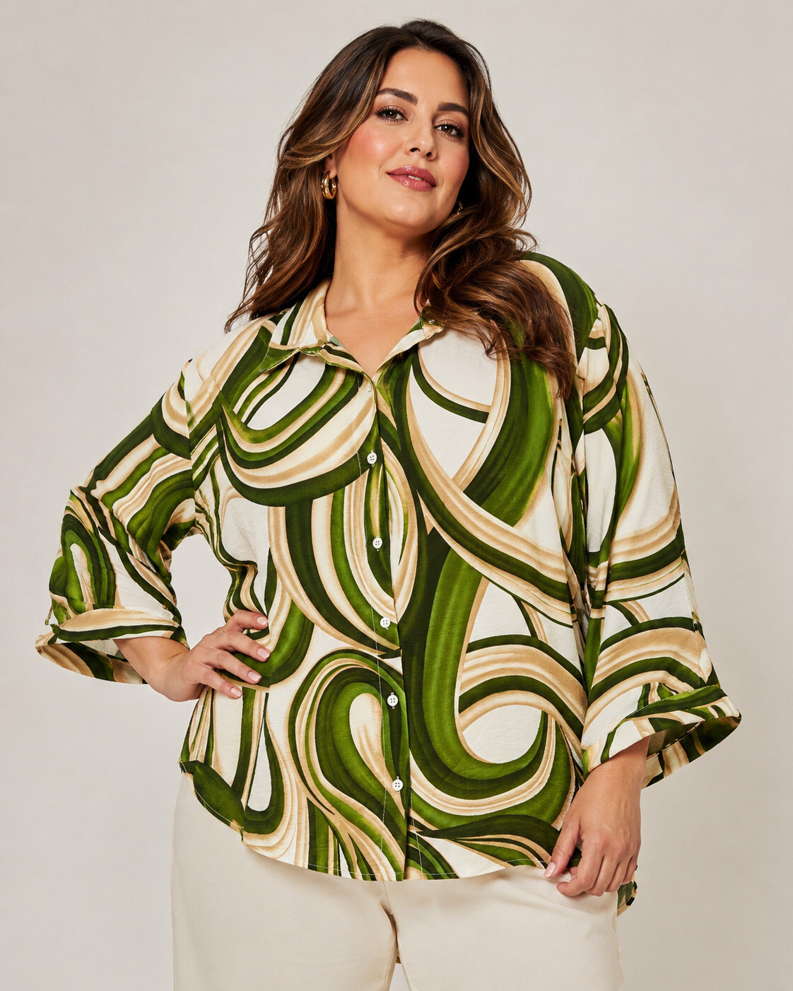 Wholesaler World Fashion - Plus Size 3/4 Sleeve Cotton Shirt