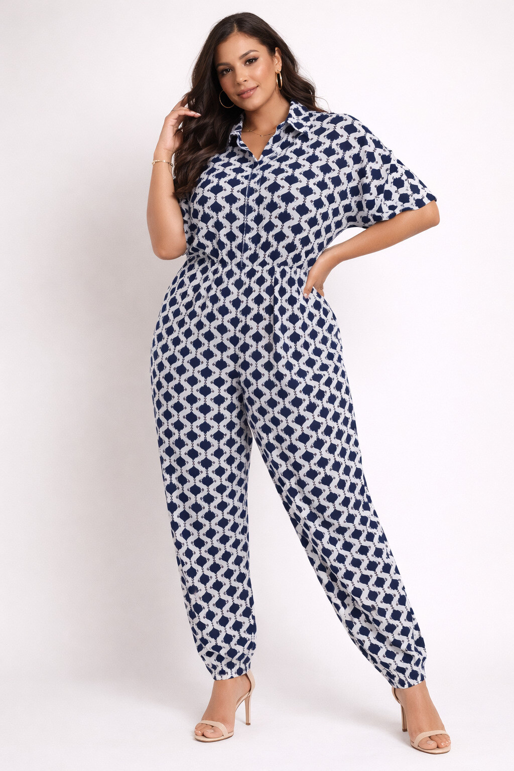 Großhändler World Fashion - Große Größen Jumpsuit mit kurzen Ärmeln - Bedruckt