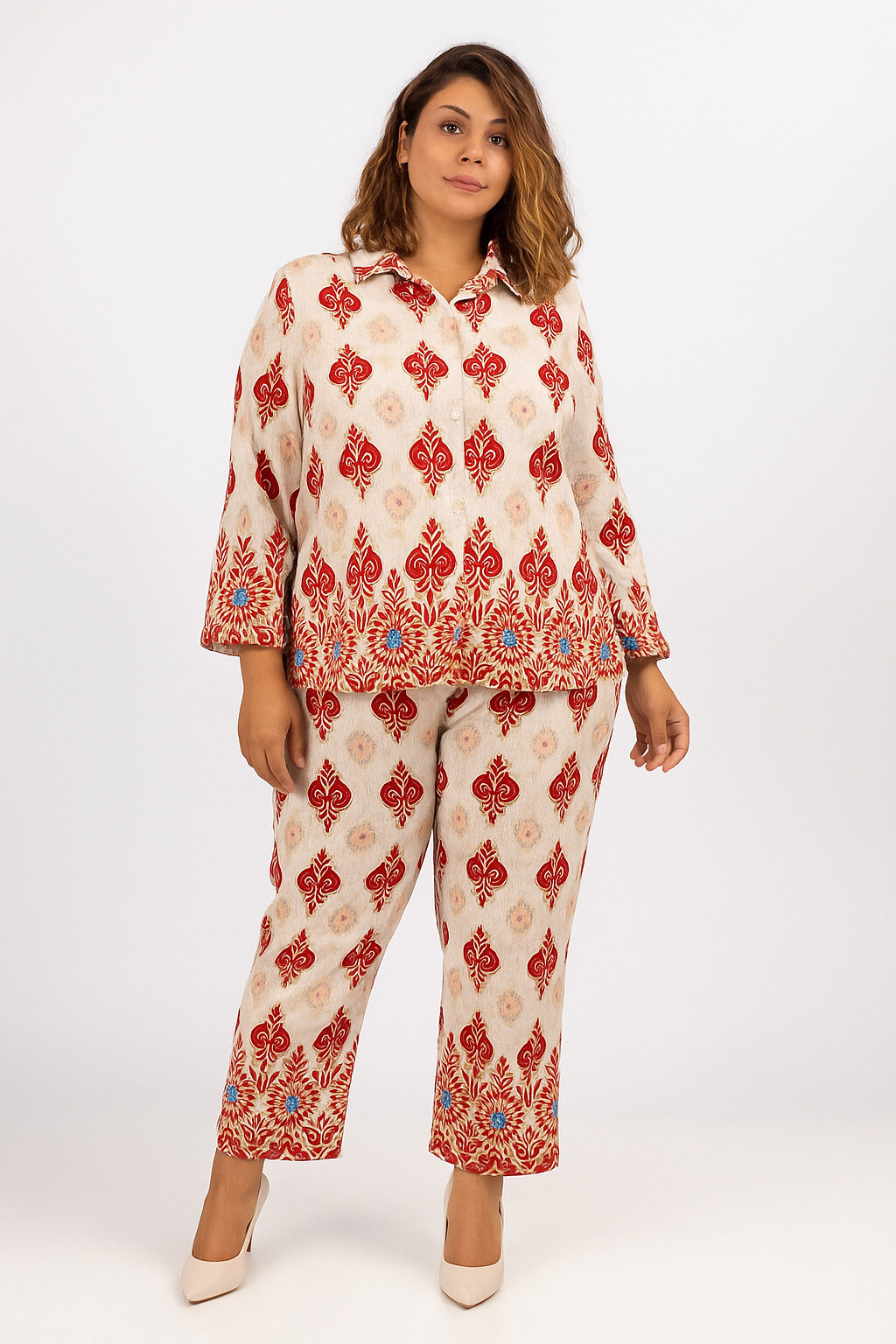 Wholesaler World Fashion - Printed Women's Plus Size Cotton 3/4 Sleeve Set - Elegant and Comfortable
