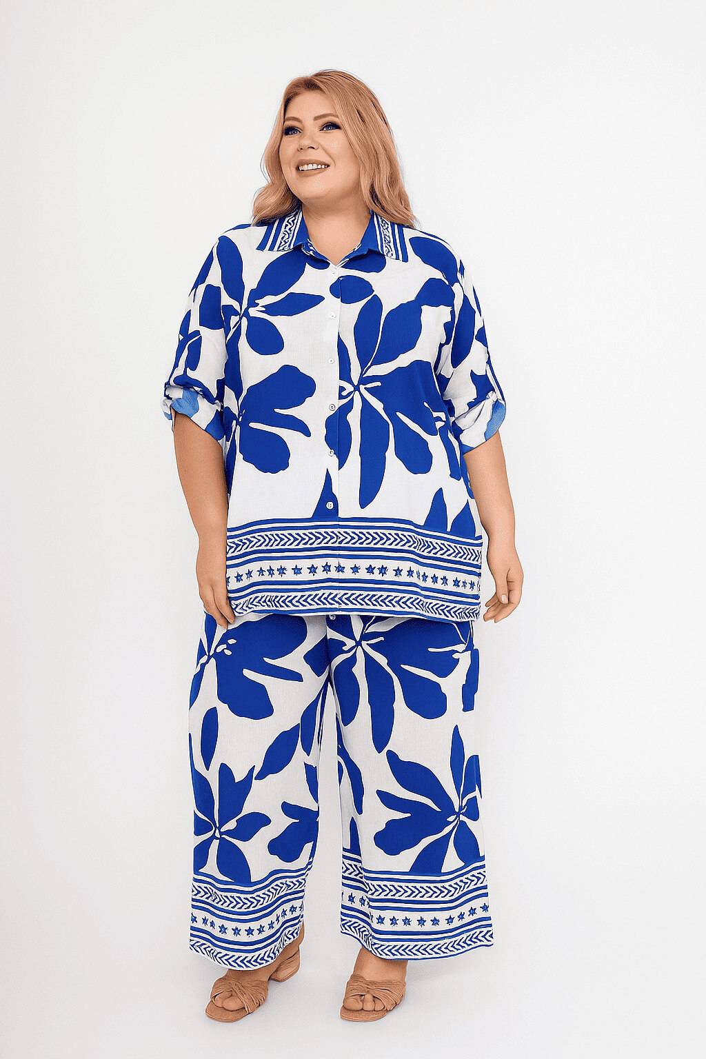 Grossista World Fashion - Set Stampato da Donna Taglie Forti in Cotone Maniche 3/4 - Elegante e Confortevole