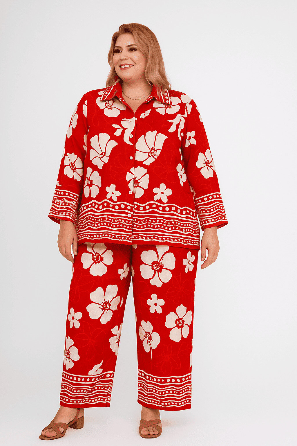 Grossista World Fashion - Set Stampato da Donna Taglie Forti in Cotone Maniche 3/4 - Elegante e Confortevole