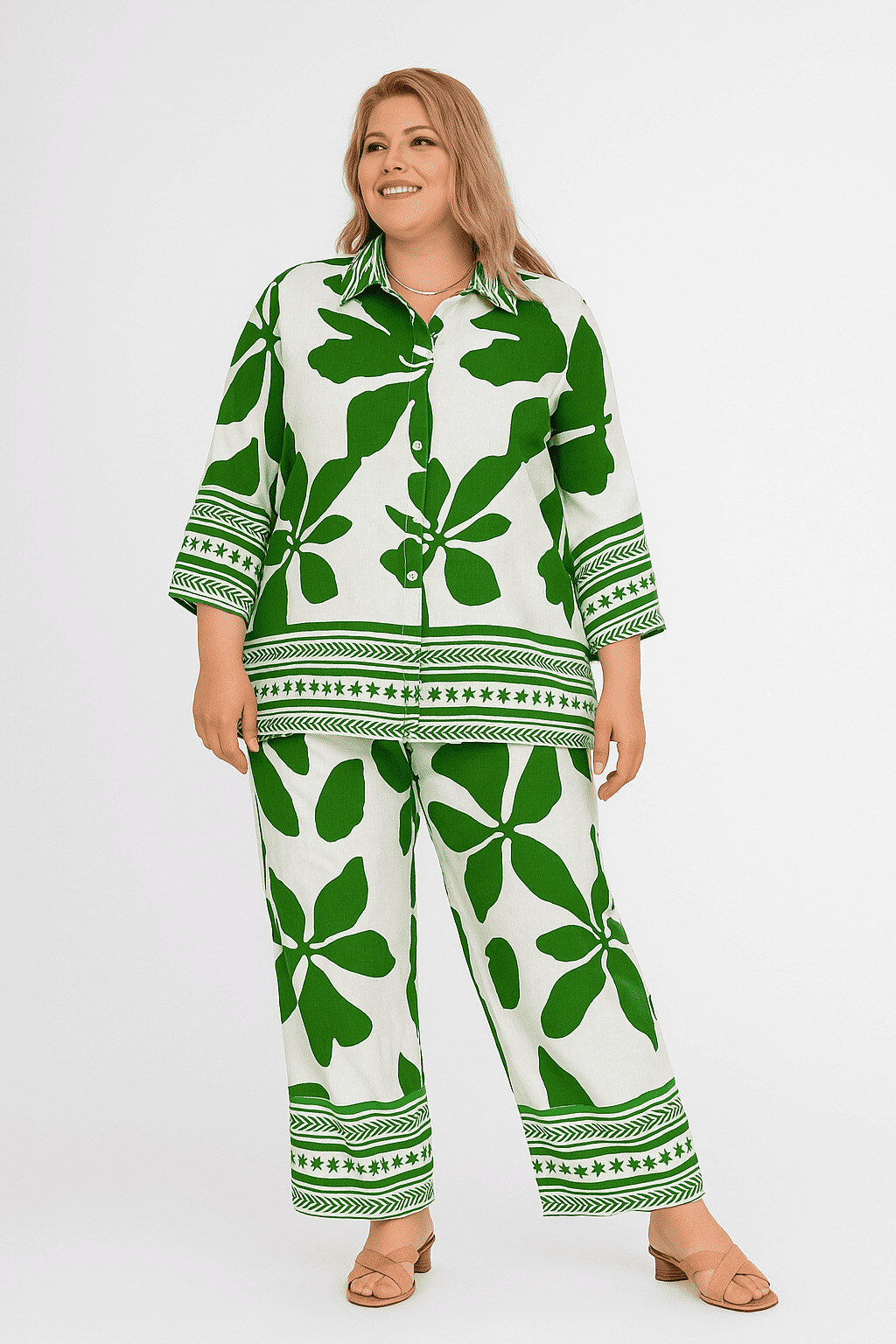 Grossista World Fashion - Set Stampato da Donna Taglie Forti in Cotone Maniche 3/4 - Elegante e Confortevole