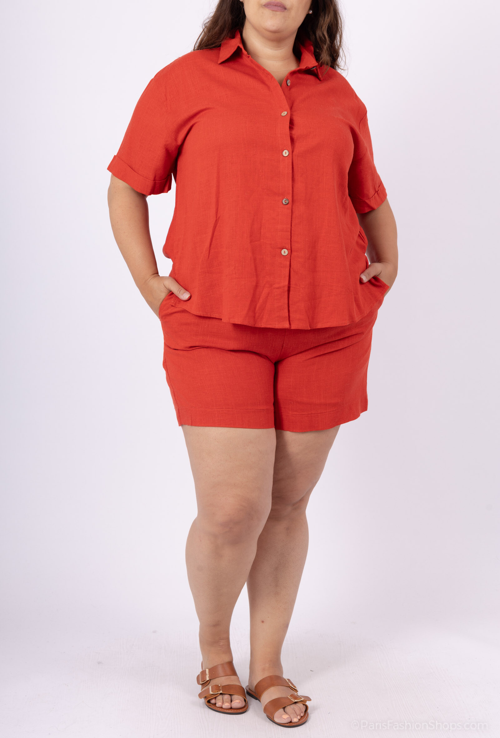 Grossiste World Fashion - Ensemble Femme Coton Lin Chemise manches courtes Short GT - Élégante et Confortable