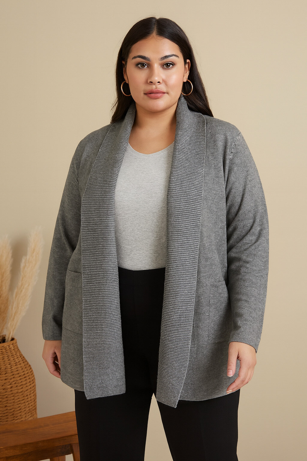 Cardigan Femme Cachemire Col V Long – Gilet Chic Élégant Grande Taille, Manches Longues, Tricot Doux Et Chaud Pour L'Hiver