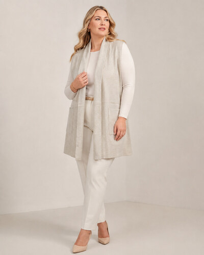 Grossiste World Fashion - Gilet Grande Taille sans manches en cachemire Grossiste World Fashion - Gilet Grande Taille sans manches en cachemire