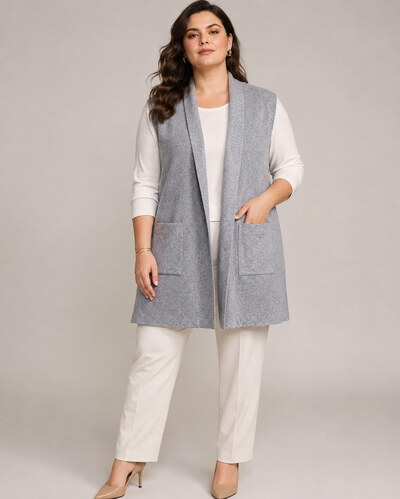 Grossiste World Fashion - Gilet Grande Taille sans manches en cachemire Grossiste World Fashion - Gilet Grande Taille sans manches en cachemire