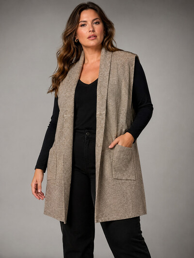 Grossiste World Fashion - Gilet Grande Taille sans manches en cachemire Grossiste World Fashion - Gilet Grande Taille sans manches en cachemire