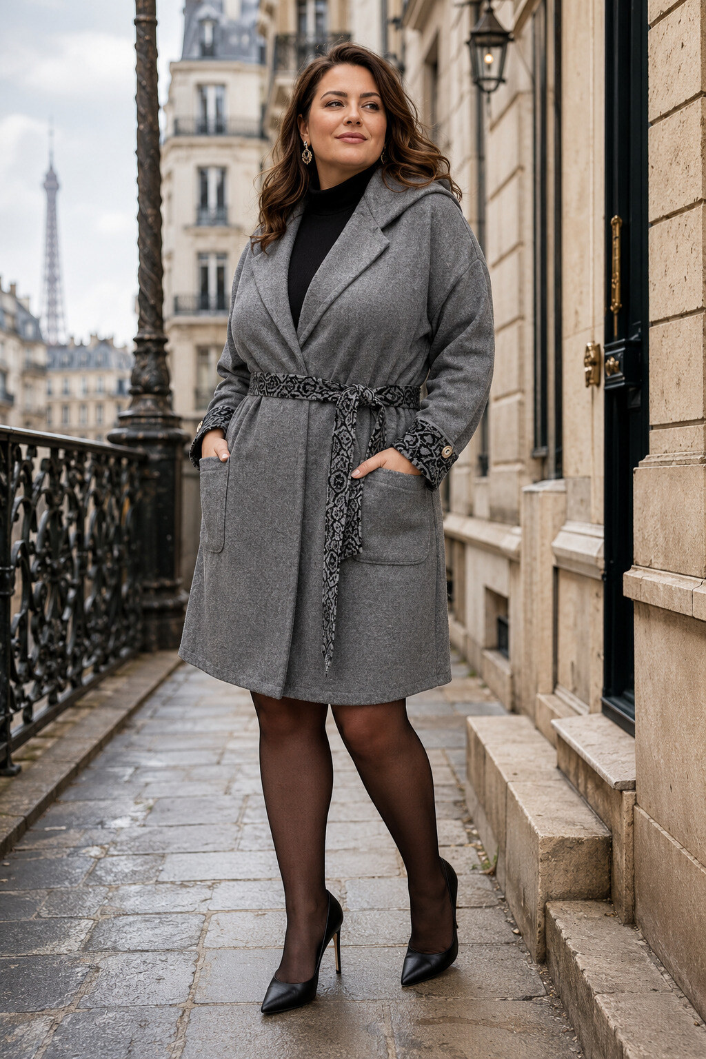 Grossiste World Fashion - Manteaux Grande Taille en cachemire avec une ceinture