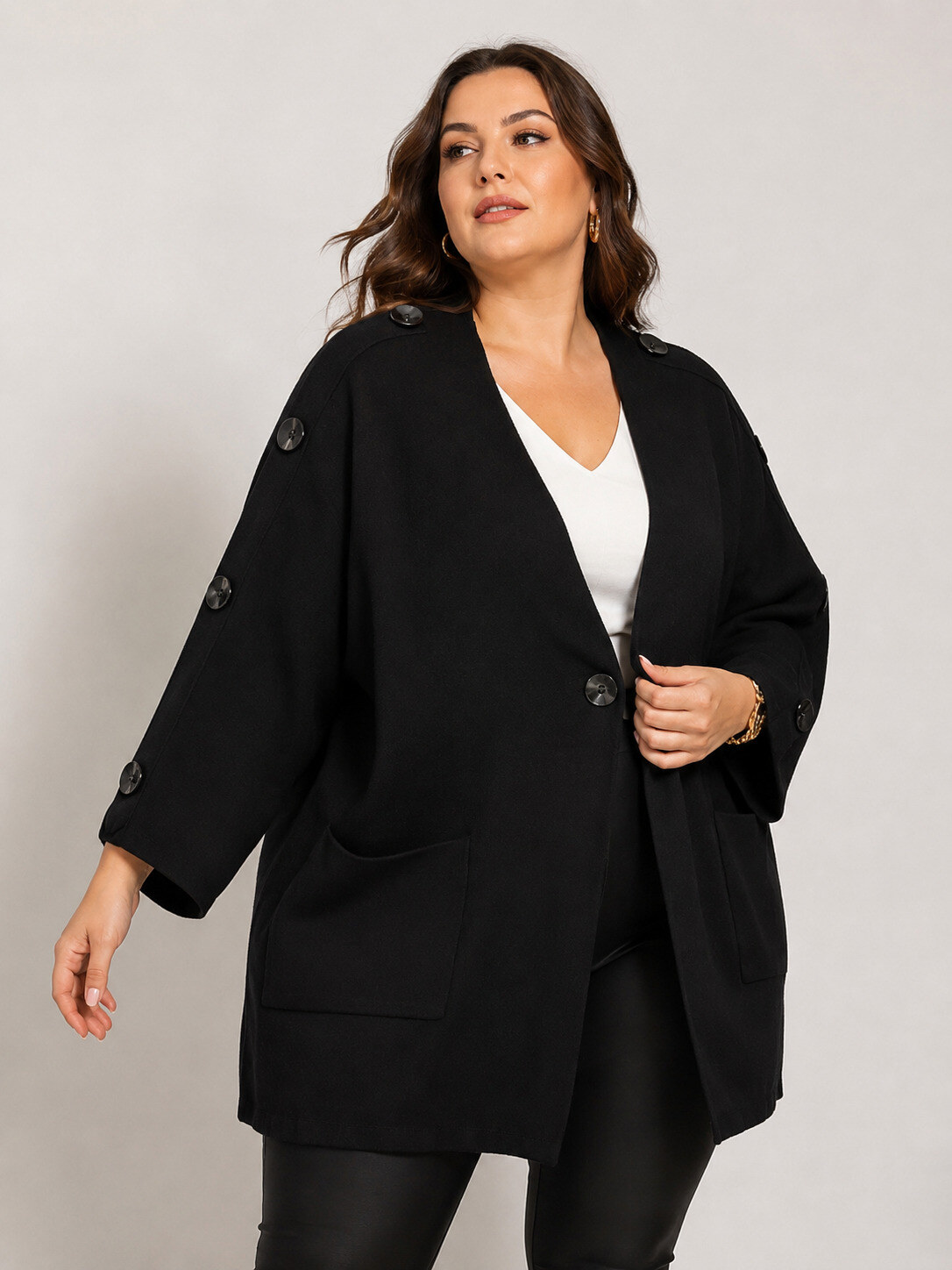 Wholesaler World Fashion - Plus Size Cashmere Coats with V-Neck