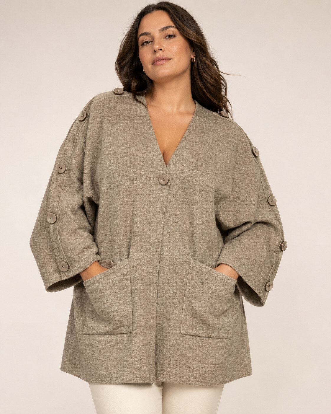 Wholesaler World Fashion - Plus Size Cashmere Coats with V-Neck