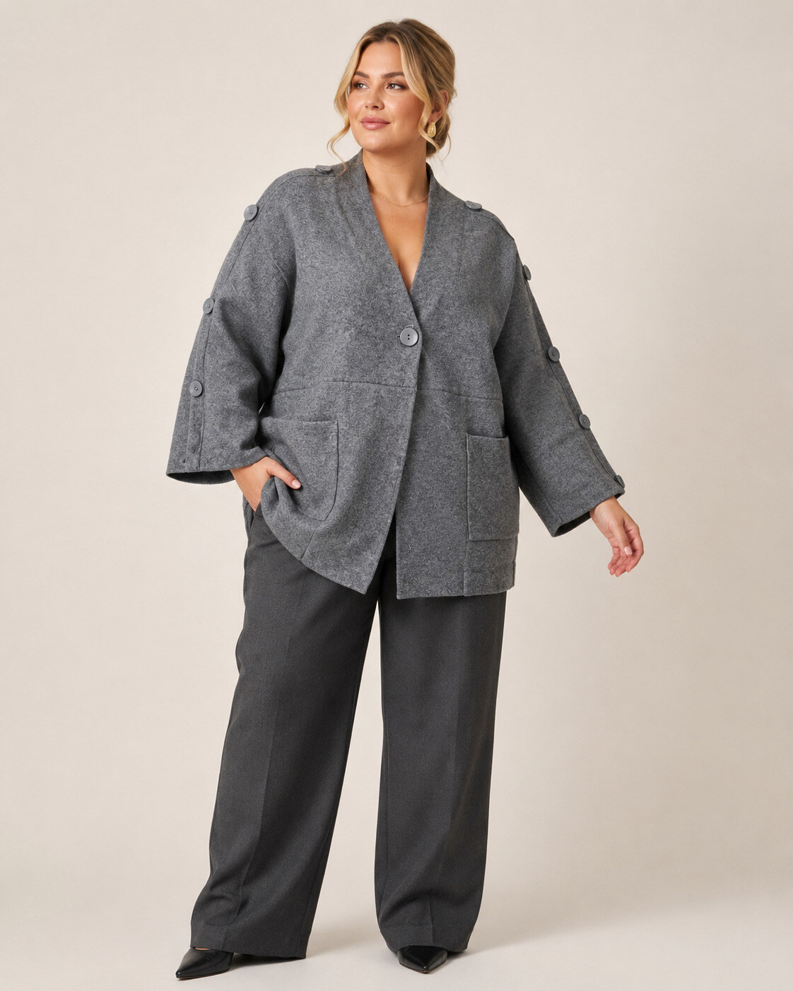 Wholesaler World Fashion - Plus Size Cashmere Coats with V-neck