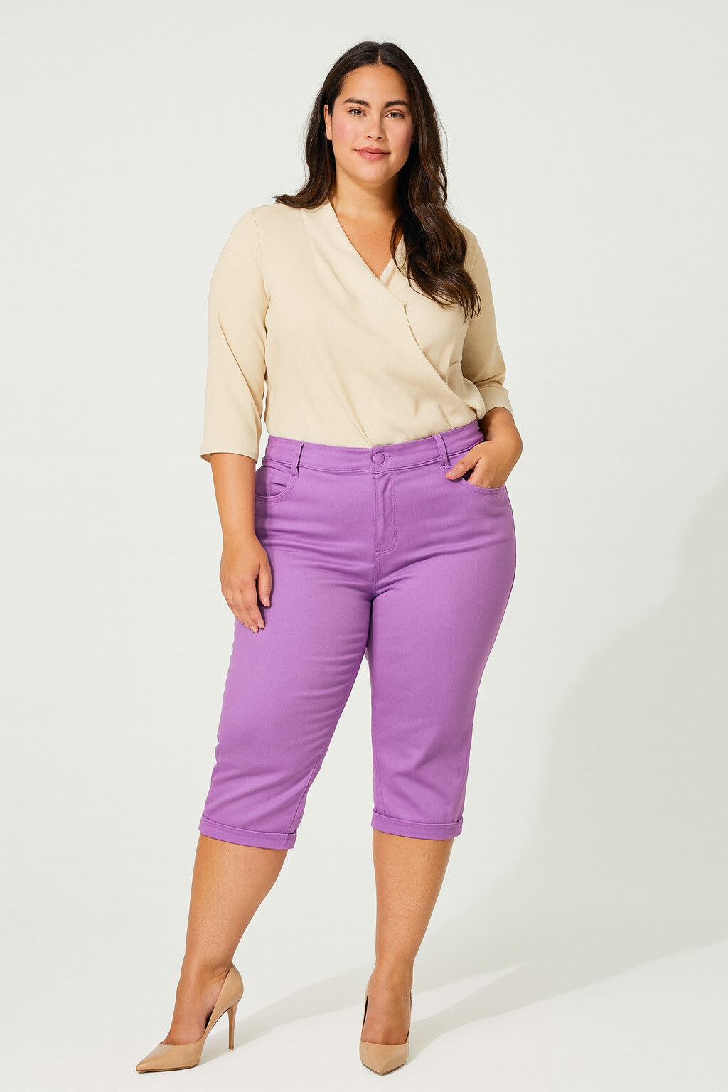 Großhändler World Fashion - Große Größen Stretch-Caprihose