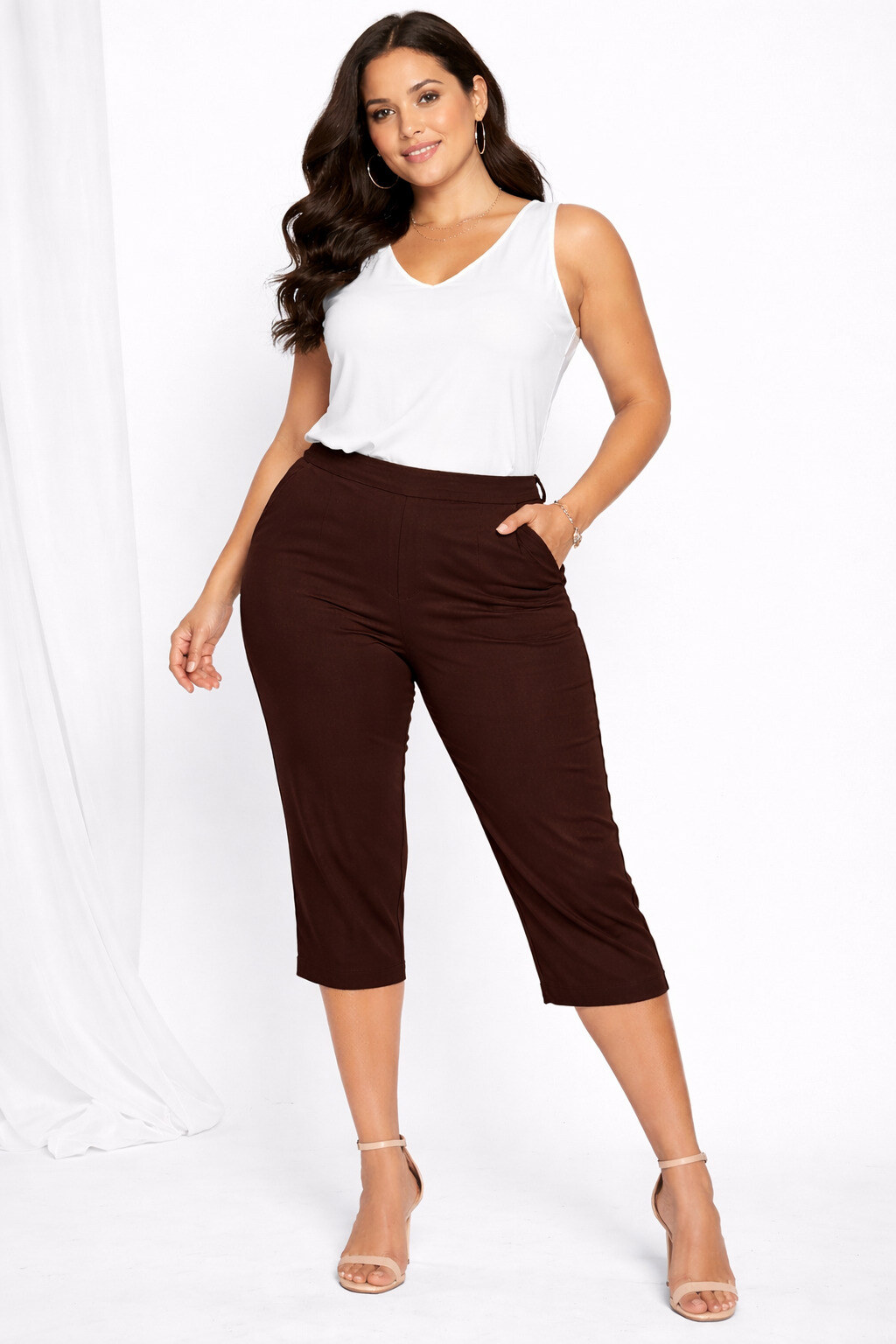 Großhändler World Fashion - Große Größen Caprihose mit elastischem Bund STRAIGHT - Einfarbig
