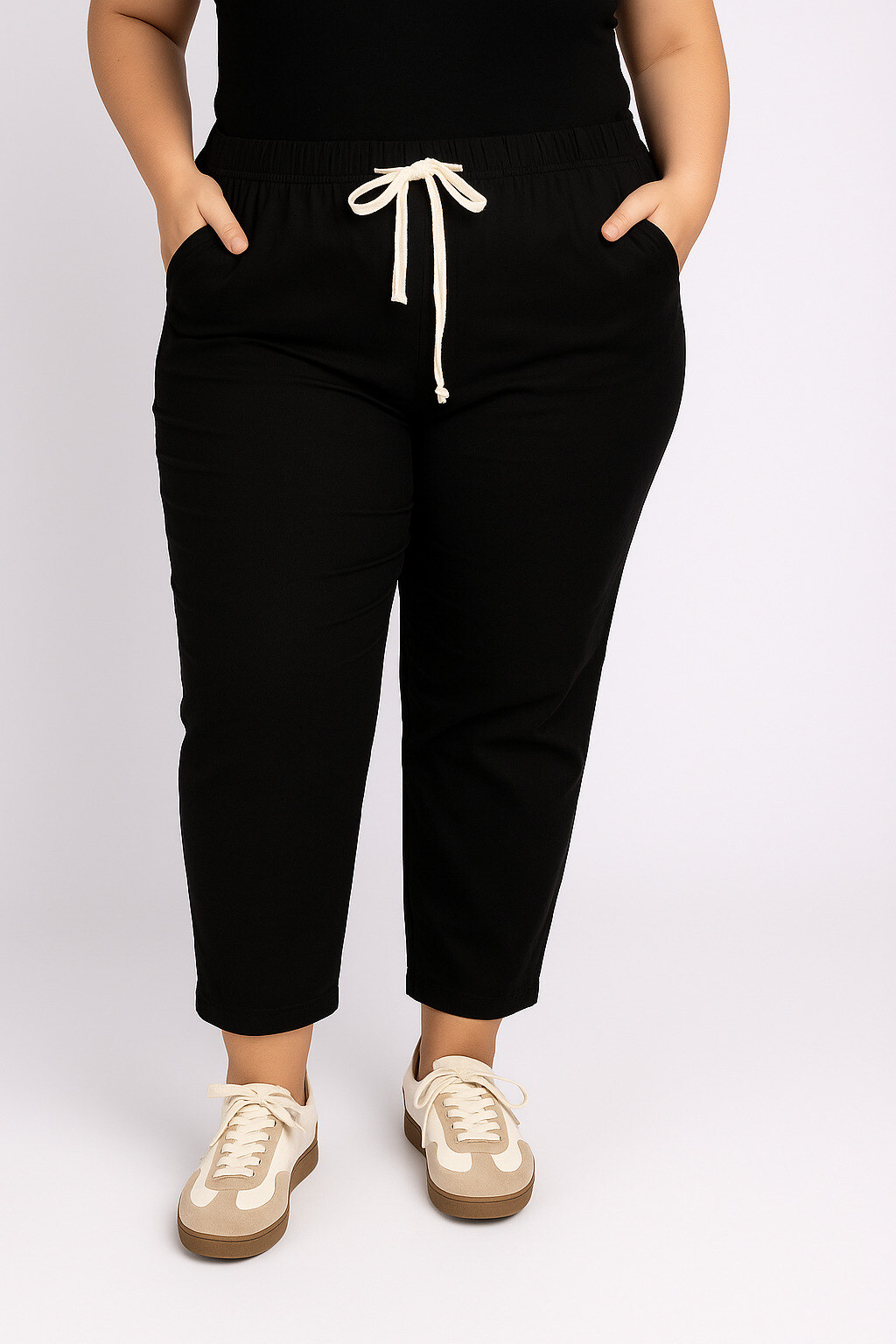 Großhändler World Fashion - GT Hose mit elastischem Bund Baumwolle Leinen - Einfarbig