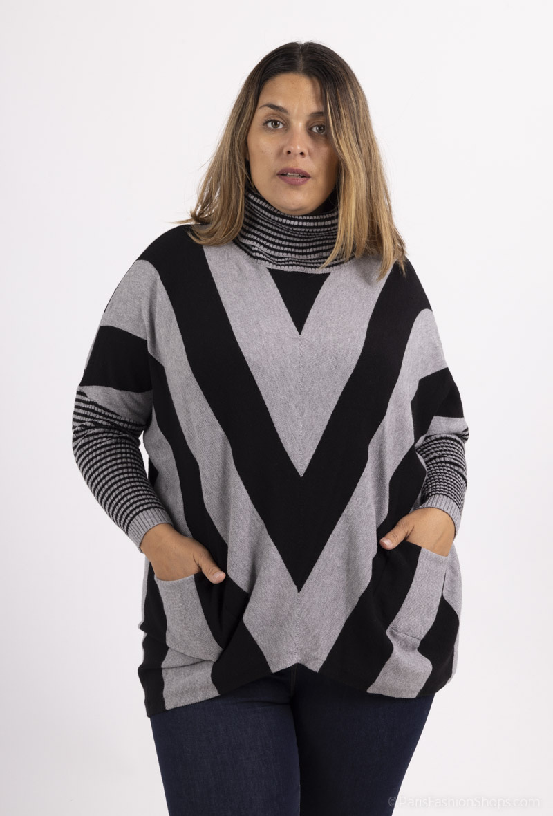Mayorista World Fashion - Jersey grueso GT de cuello alto a rayas con cachemira