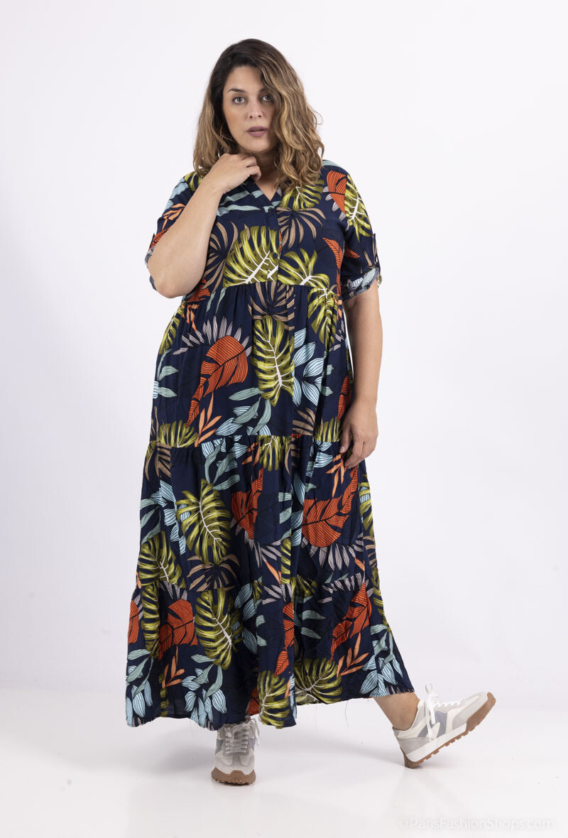 Wholesaler World Fashion - GT long sleeve long dress - Tropical print
