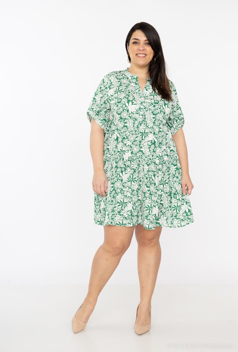 Mayorista World Fashion - Vestido túnica GT con volantes y manga 3/4 - Estampado de flores