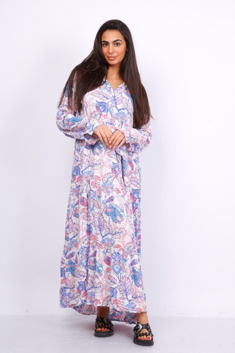 Mayorista World Fashion - Vestido largo GT de mangas largas - Estampado tropical
