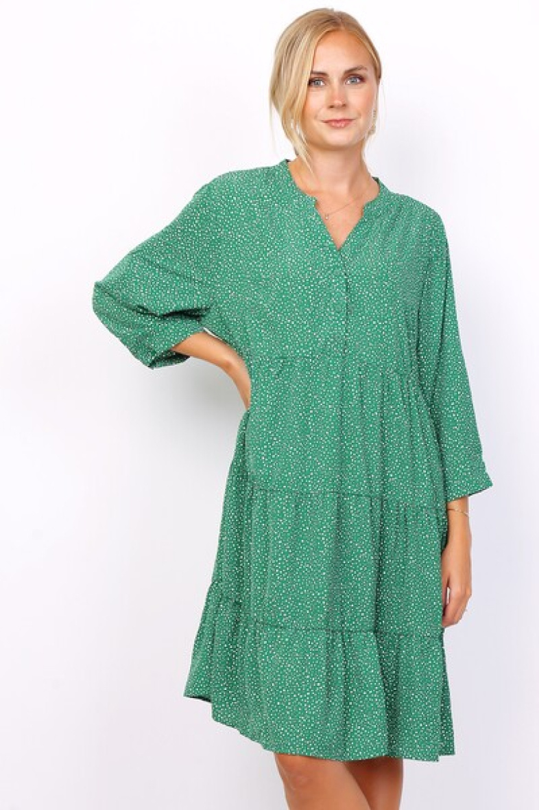 Mayorista World Fashion - Vestido túnica GT con volantes y manga 3/4 - Estampado de lunares pequeños