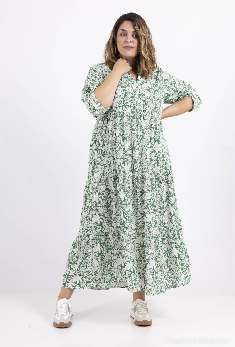 Mayorista World Fashion - Vestido largo GT manga larga - Estampado tropical