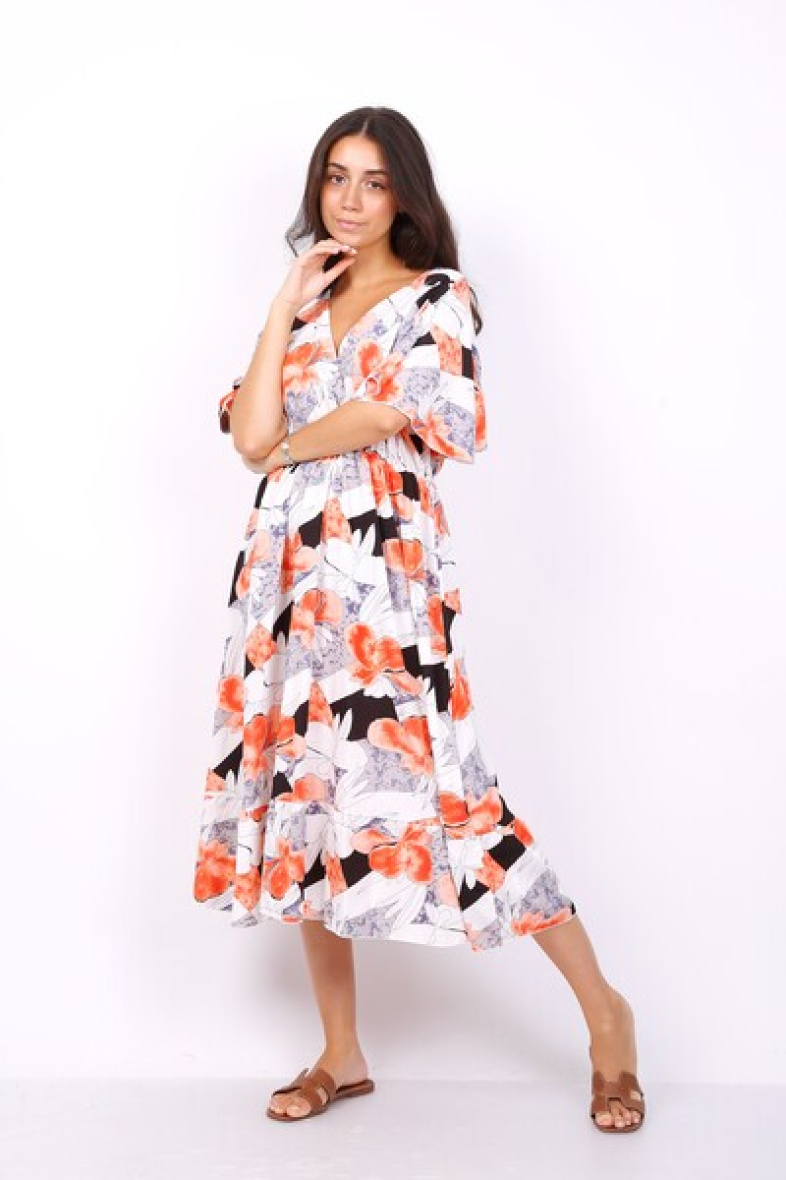 Großhändler World Fashion - GT kurzärmeliges langes Kleid – Blumendruck