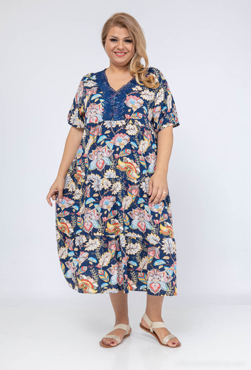 Wholesaler World Fashion - Short-sleeved GT ruffled lace dress - Flower print