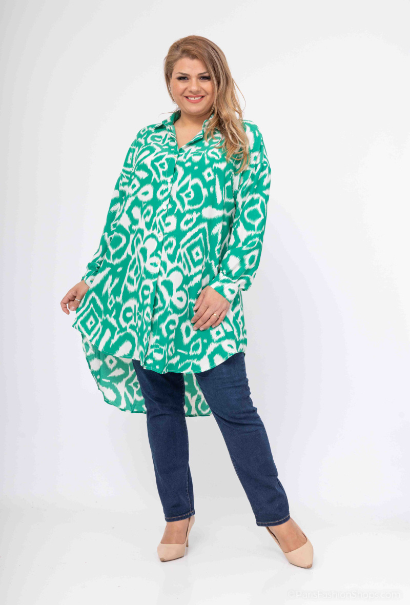 Mayorista World Fashion - Vestido camisero GT fluido y casual de manga larga - Estampado bohemio