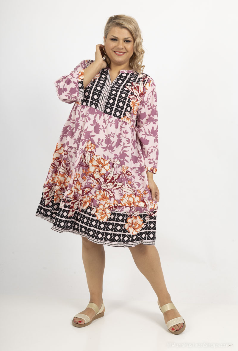 Mayorista World Fashion - Vestido túnica con volantes y manga 3/4 GT - Estampado de flores