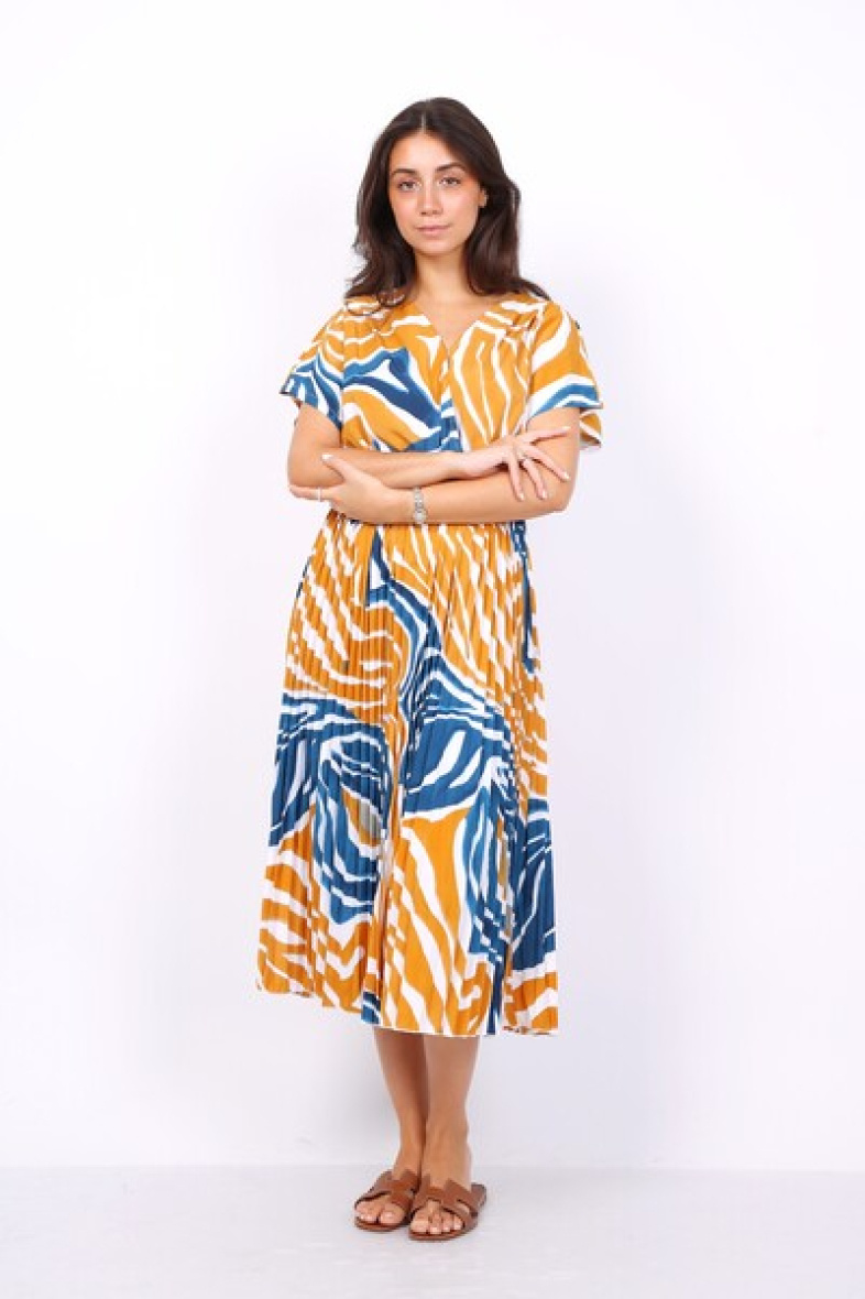 Großhändler World Fashion - Fließendes und lässiges GT-Kleid mit kleinen Ärmeln – bedruckt