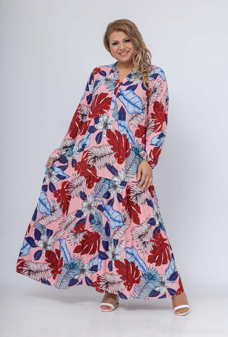 Wholesaler World Fashion - GT long sleeve long dress - Tropical print