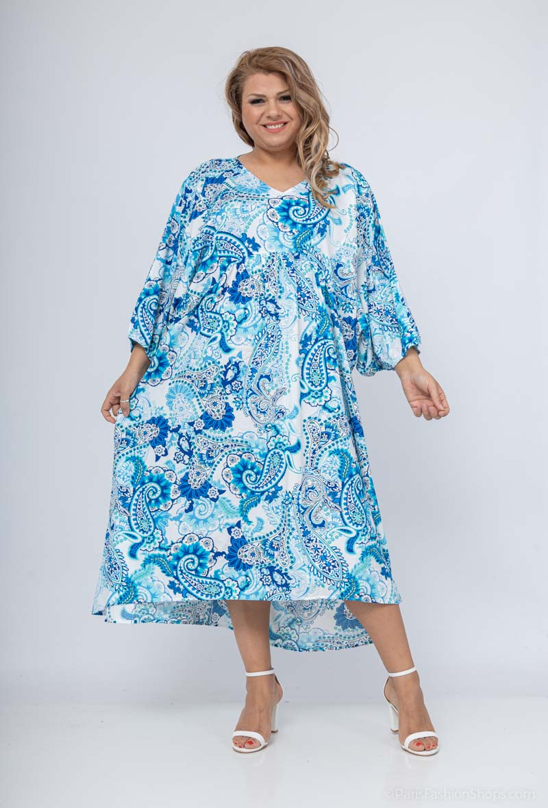 Wholesaler World Fashion - Long GT ruffle dress with 3/4 sleeves - Printed