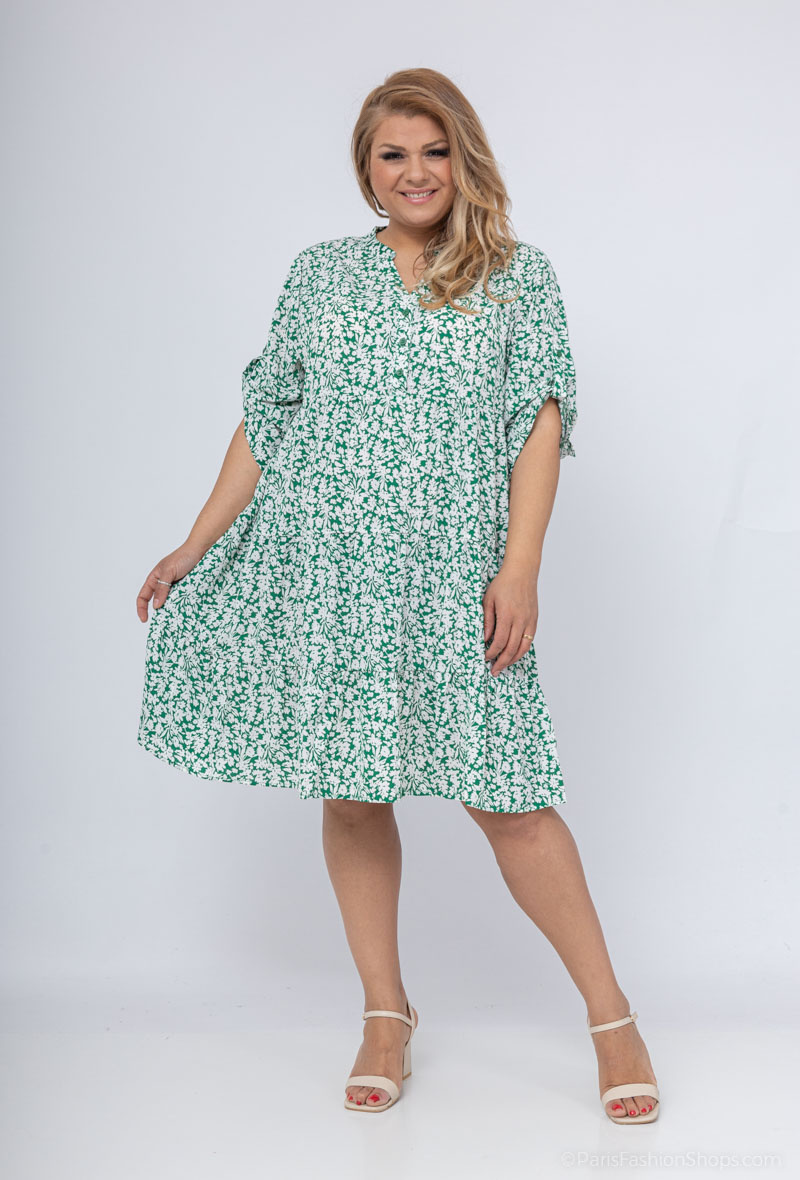 Mayorista World Fashion - Vestido túnica GT con volantes y manga 3/4 - Estampado de flores pequeñas
