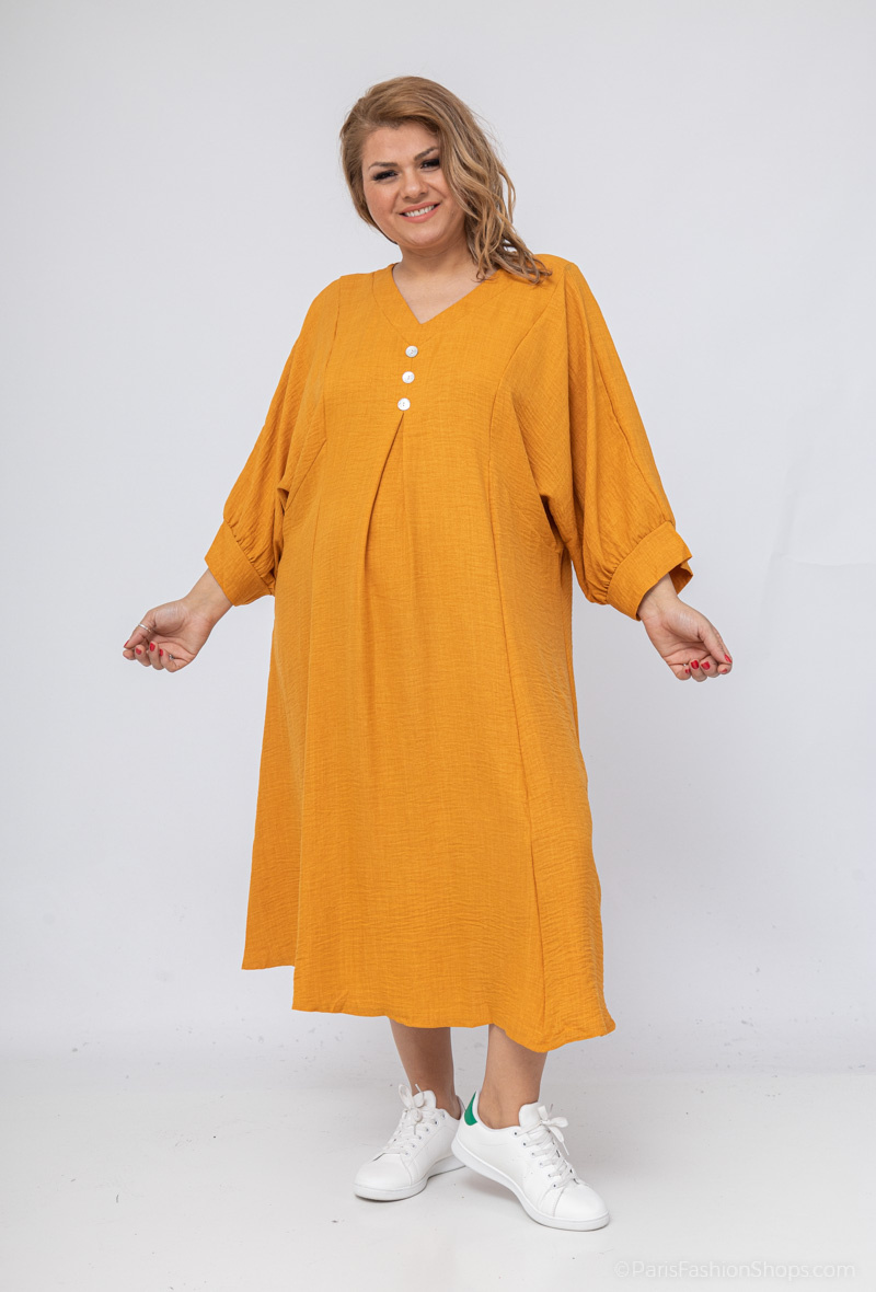 Mayorista World Fashion - Vestido GT recto con cuello de pico y manga 3/4 - Liso