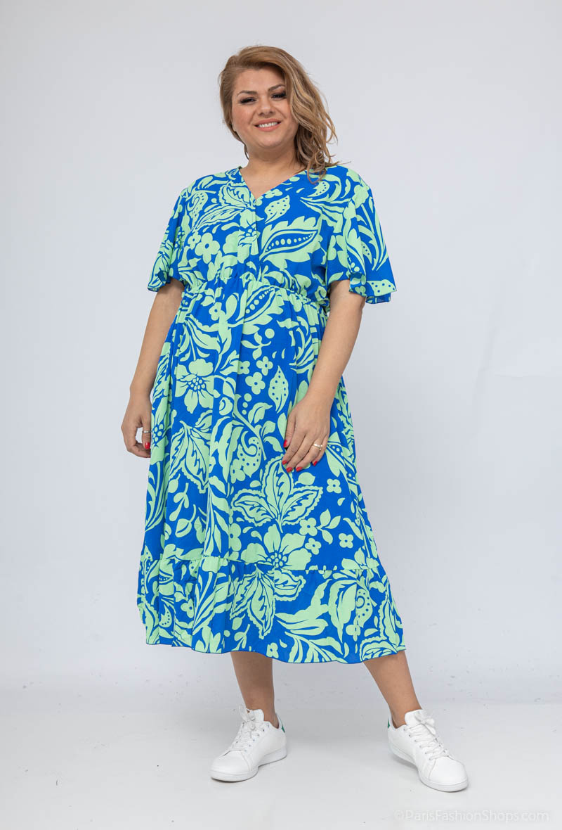 Großhändler World Fashion - Fließendes und lässiges GT-Kleid mit kleinen Ärmeln – Blumendruck