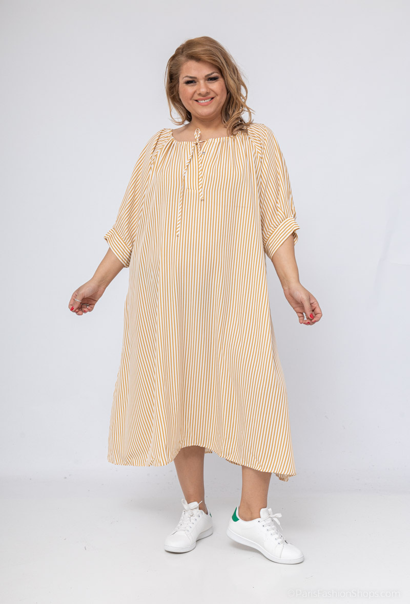 Grossiste World Fashion - Robe longue GT demi-manches  - Imprimé rayures